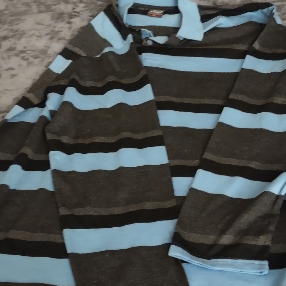 Casual Striped Polo - Light Blue and Black
